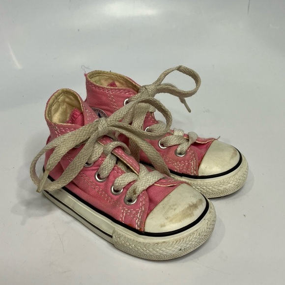 Converse all star pink hightop sneakers kids size 4 trendy punk casual - Picture 3 of 8